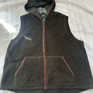 Ralph Lauren leather trim hunter green zip up vest with hood